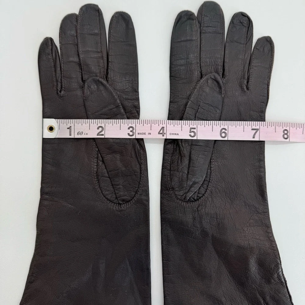 Vintage Regency For Alexander Real Kid Skin Leather Silk Lining Gloves Women